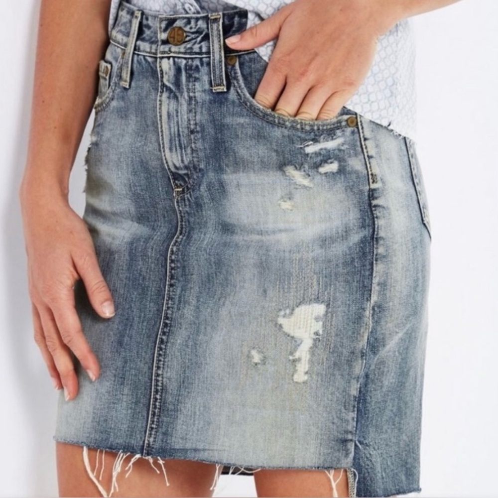 AG Adriano Goldschmied Blue Distressed High Low Skirt